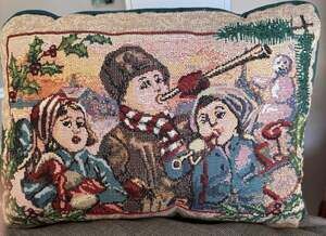 Vintage Christmas Carolers Woven Tapestry Accent Pillow Holiday